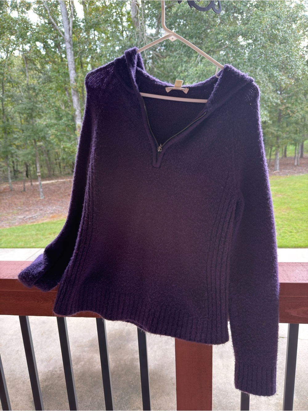 Coldwater Creek Hooded Half-Zip Sweater in Deep Plum